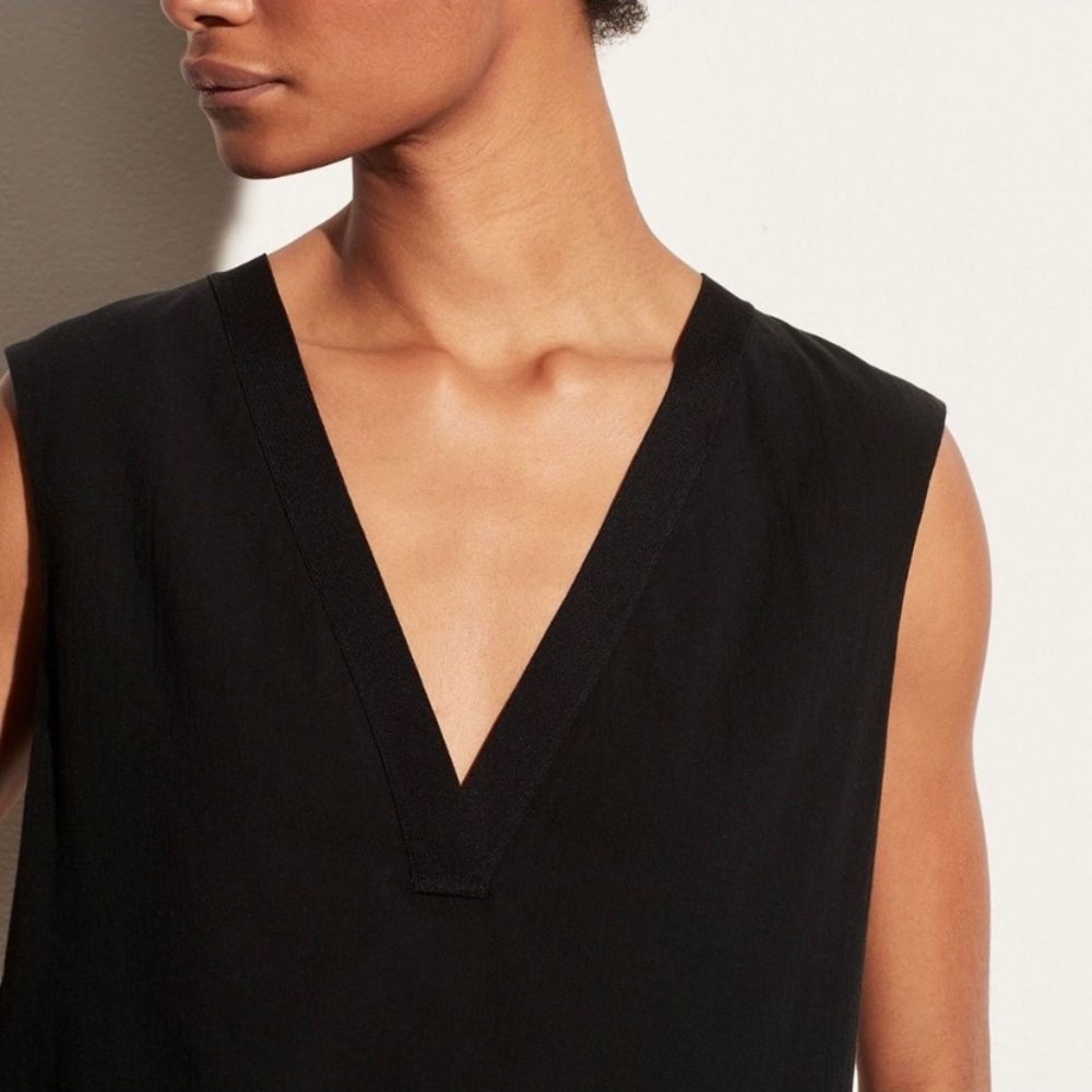 Vince Black Double V Neck Sleeveless Cotton Top MED - Picture 2 of 16